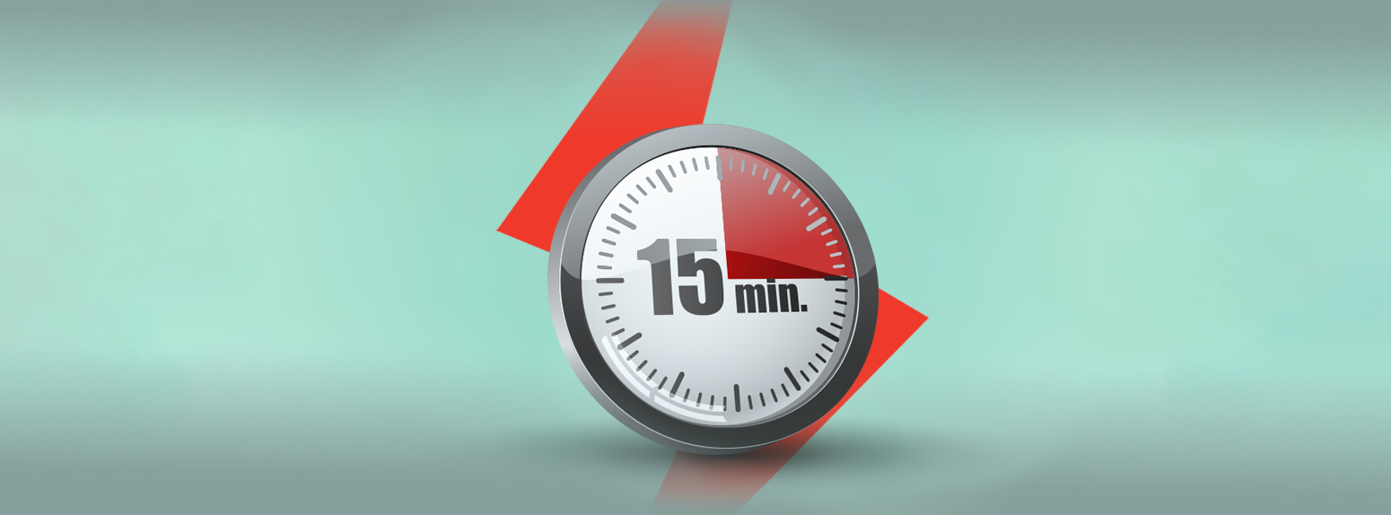 Slika prikazuje uro, ki prikazuje 15 minutni interval.